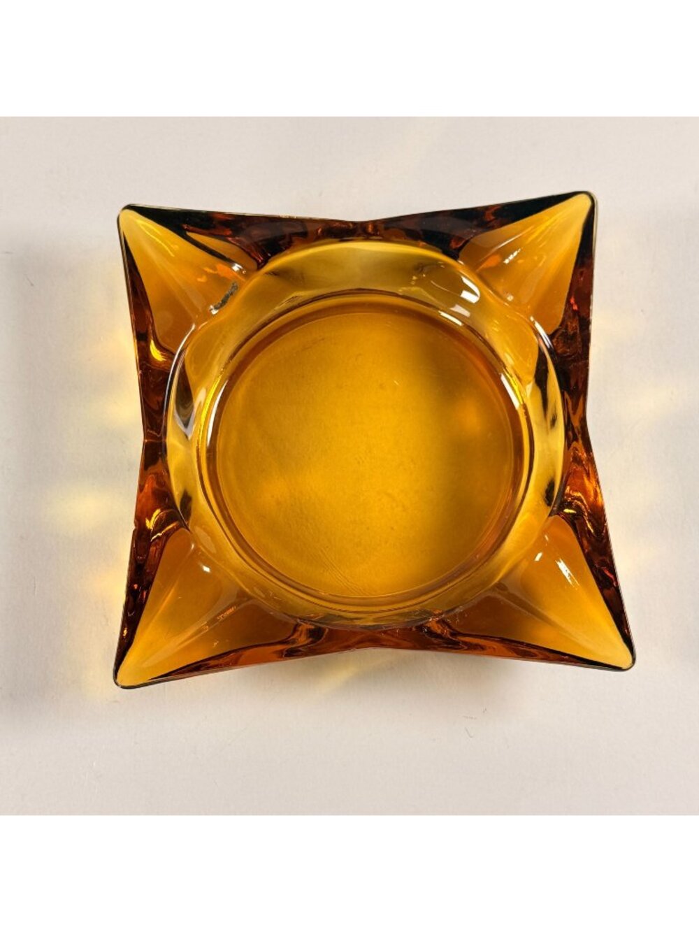 Vintage MCM Glass Ashtray Brown Yellow 5.5" Square Trinket Dish Retro Decor